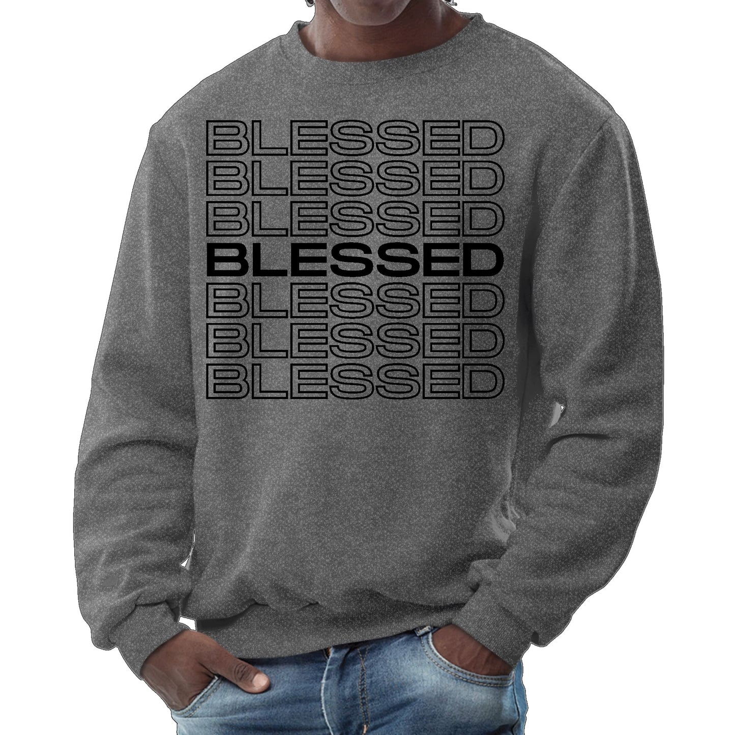 Mens Graphic Sweatshirt - Stacked Blessed Print
