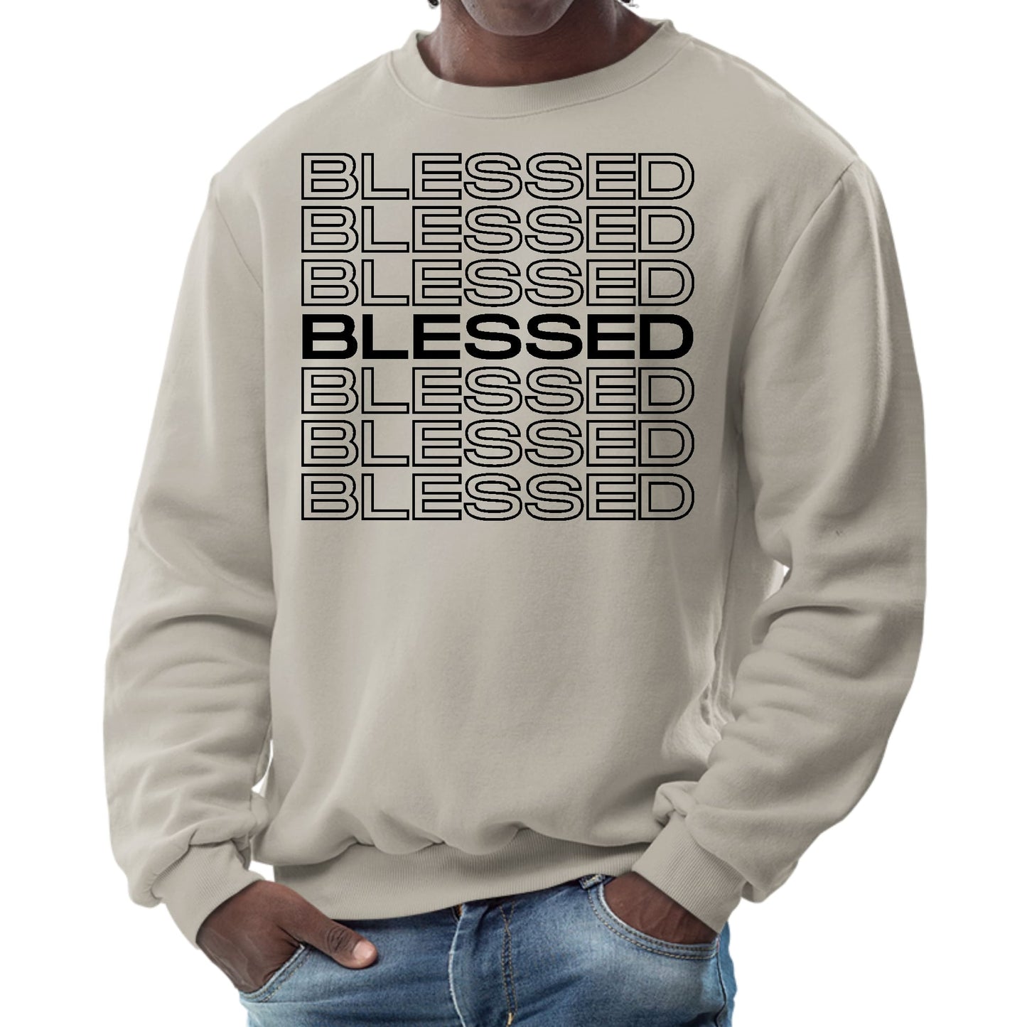 Mens Graphic Sweatshirt - Stacked Blessed Print