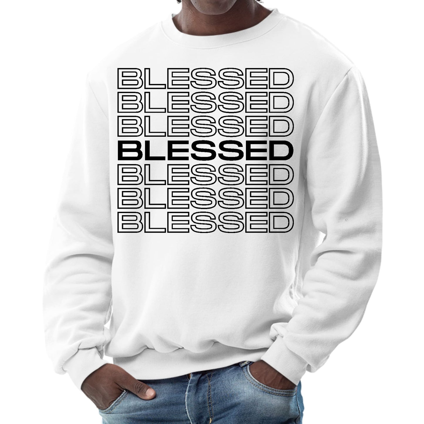 Mens Graphic Sweatshirt - Stacked Blessed Print